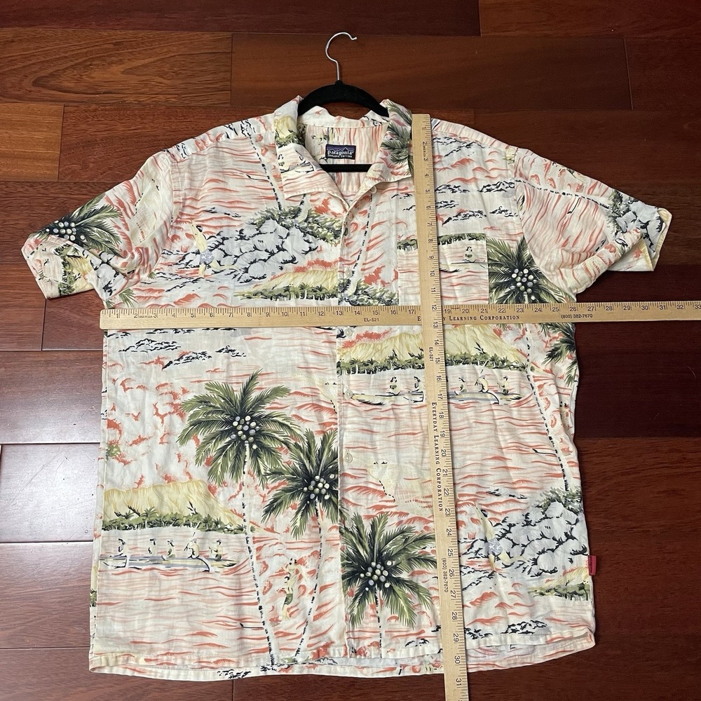 Patagonia Hawaiian Aloha Print Shirt Paddling Diamond Head Palm‎ Sz L/XL? B5 - Picture 8 of 10